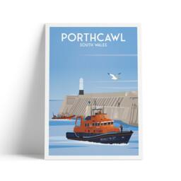 Porthcawl Lighthouse Print - Travel Poster South Wales Lifeboat - thumbnail 1