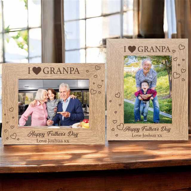 Personalised French Oak Picture Frame, I Love My Grandpa, Custom Engraved Present For Grandfather - image 1