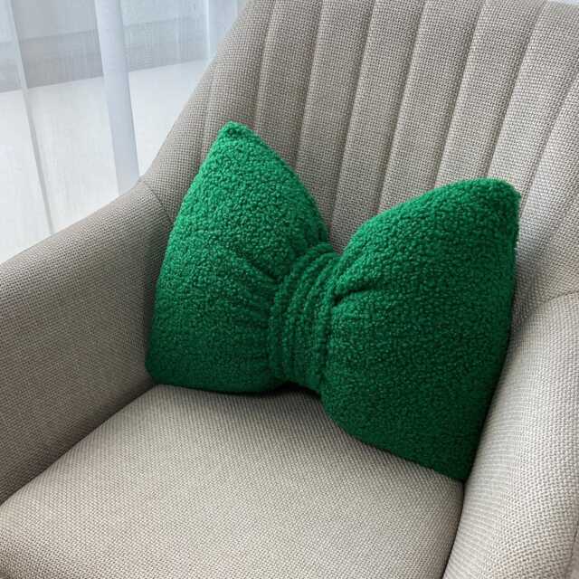 Green Boucl?? Bow Pillow Cotton Coquette Accent Cushion - image 1