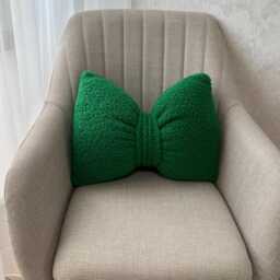 Green Boucl?? Bow Pillow Cotton Coquette Accent Cushion - thumbnail 2
