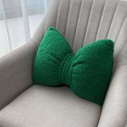 Green Boucl?? Bow Pillow Cotton Coquette Accent Cushion - thumbnail 1