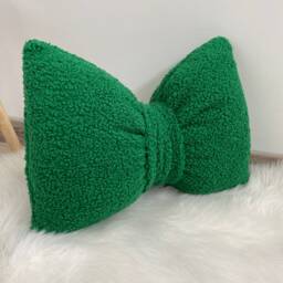 Green Boucl?? Bow Pillow Cotton Coquette Accent Cushion - thumbnail 3