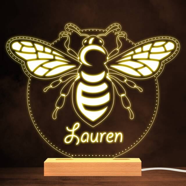 Bumble Bee Outline Round Warm White Lamp Personalised Gift Night Light - Bedroom - image 1