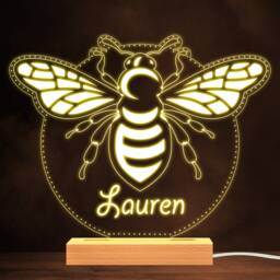 Bumble Bee Outline Round Warm White Lamp Personalised Gift Night Light - Bedroom - thumbnail 1