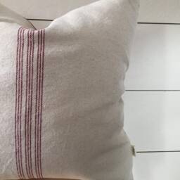 Grain Sack & Checkered Pillow Cover - Farmhouse Burgundy 9 Stripe Beige Fabric Back Zipper Closure - thumbnail 3