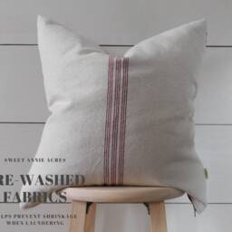 Grain Sack & Checkered Pillow Cover - Farmhouse Burgundy 9 Stripe Beige Fabric Back Zipper Closure - thumbnail 4