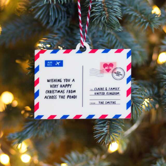 Personalised Postcard Christmas Tree Decoration, Bauble, Custom Message Xmas Decoration - image 1
