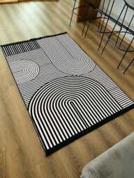 Black & White Area Rug Modern Geometric Washable Carpet