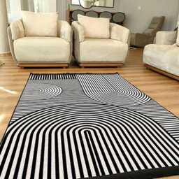 Black & White Area Rug Modern Geometric Washable Carpet - thumbnail 3