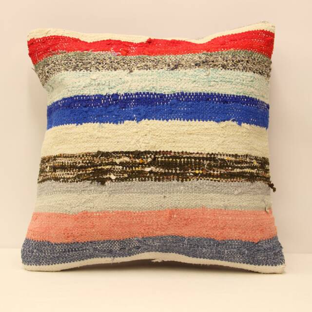 Handmade Turkish Kilim Pillow Cover, Boho Throw - 18x18 - image 1