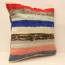 Handmade Turkish Kilim Pillow Cover, Boho Throw - 18x18 - thumbnail 2