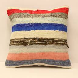 Handmade Turkish Kilim Pillow Cover, Boho Throw - 18x18 - thumbnail 1