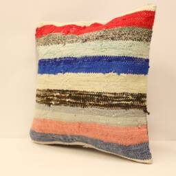 Handmade Turkish Kilim Pillow Cover, Boho Throw - 18x18 - thumbnail 3