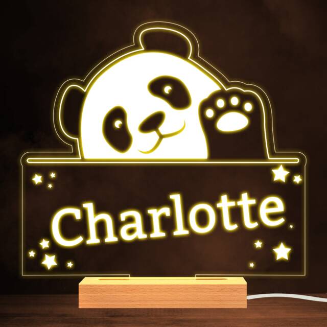 Cute Panda & Stars Warm White Lamp Personalised Gift Night Light - Bedroom - image 1