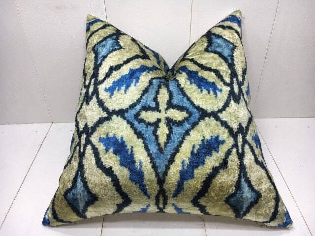 Silk Ikat Pillow Cover 20x20, Handwoven Decorative Cushion - image 1