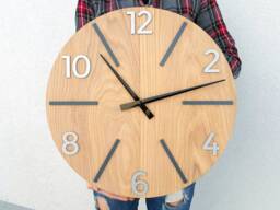 Large Oak Wall Clock With Stone Numbers, Clock. Modern Aksel Wood Black & Gray, Unique Clock, Silent - thumbnail 1