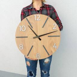 Large Oak Wall Clock With Stone Numbers, Clock. Modern Aksel Wood Black & Gray, Unique Clock, Silent - thumbnail 2
