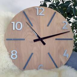 Large Oak Wall Clock With Stone Numbers, Clock. Modern Aksel Wood Black & Gray, Unique Clock, Silent - thumbnail 4