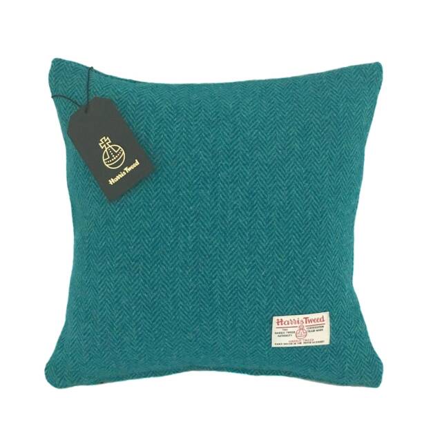 Harris Tweed Cushion Cover - Double Sided With Concealed Ykk Zip Teal & Turquoise Herringbone 100% Wool All Sizes Available - image 1