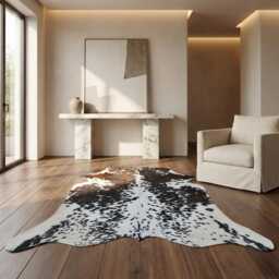 Authentic Cowhide Rug - Dark Brown & White Hair-On Leather - 42 X 42 Inches - thumbnail 2
