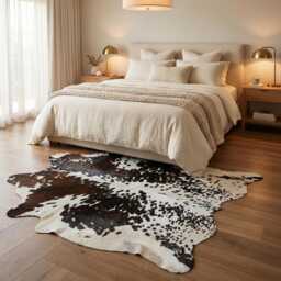 Authentic Cowhide Rug - Dark Brown & White Hair-On Leather - 42 X 42 Inches - thumbnail 3