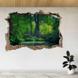 Pond Behind Bridge & Trees 3D Smashed View Wall Sticker Poster Decal A873