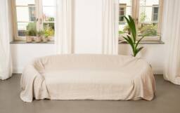 Natural Linen Sofa Couch Cover, Bedspread Throw - Farmhouse Decor Large Coverlet Slipcover Bed Valentines Day Gift - thumbnail 1