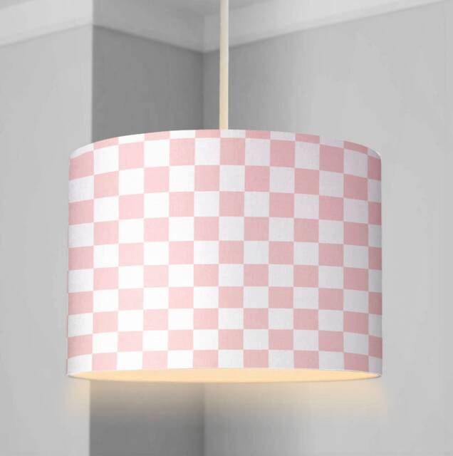 Lampshade - Nursery Ceiling Or Table Lampshade, Pink & White Checkered Lampshade, Childrens Round Lampshade - image 1