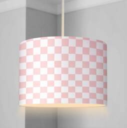 Lampshade - Nursery Ceiling Or Table Lampshade, Pink & White Checkered Lampshade, Childrens Round Lampshade - thumbnail 1
