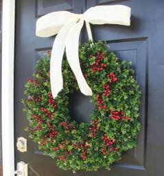 Weatherproof Boxwood & Berries Christmas Wreath All Holiday Decor - thumbnail 1