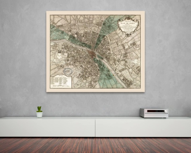 Antique Paris Map Print Vintage City Plan On Canvas Or Matte Paper - image 1