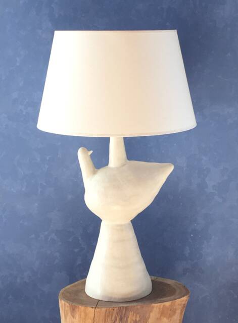 Custom Made - White Dove Ceramic Bird Lamp With Linen Shade - image 1