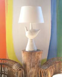 Custom Made - White Dove Ceramic Bird Lamp With Linen Shade - thumbnail 4