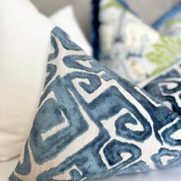 Marine Blue Velvet Throw Pillow Cover, Decorative Cushion , Geometric Fabric Cover - thumbnail 2