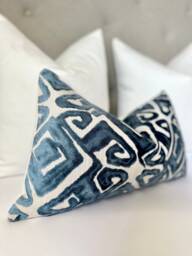 Marine Blue Velvet Throw Pillow Cover, Decorative Cushion , Geometric Fabric Cover