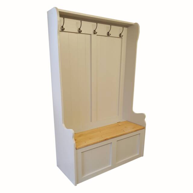 Hand Crafted Monk's Bench Coat Stand With Storage Finished F&b Eggshell Custom Sizes Available - image 1