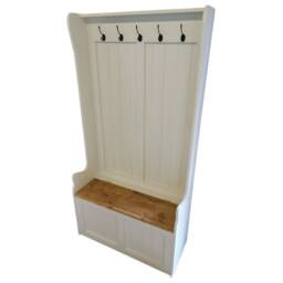 Hand Crafted Monk's Bench Coat Stand With Storage Finished F&b Eggshell Custom Sizes Available - thumbnail 3