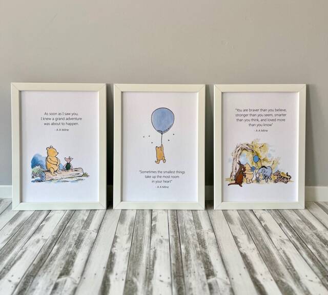 Set Of 3 Winnie The Pooh Print - Nursery New Baby Boy Gift Quote Print Baby - image 1