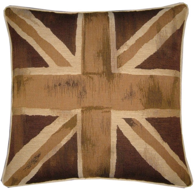 Union Jack Brown & Beige Square Woven Tapestry Cushion Cover Sham - image 1