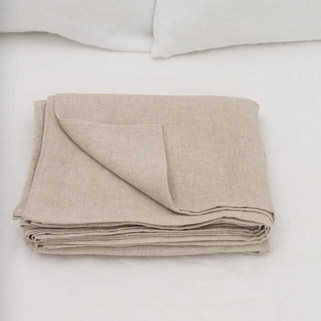 Natural Melange Linen Flat Sheet in King, Queen & Other Custom Sizes, Stone Washed Soft Natural Bed Cover, Aesthetic Organic Bedspread - image 1