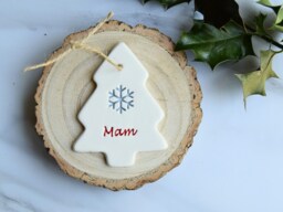 Mam, Handmade Ceramic Christmas Tree Decoration For Present Gift Mam Ornament - thumbnail 1