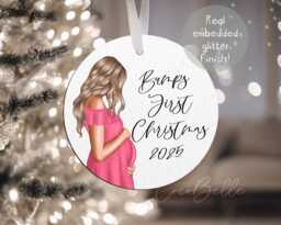 Personalised Bumps First Christmas Bauble 2025 Pregnant Mother Mum Pregnancy Real Glitter Baby Clip Art Daughter Gift Single New - thumbnail 1