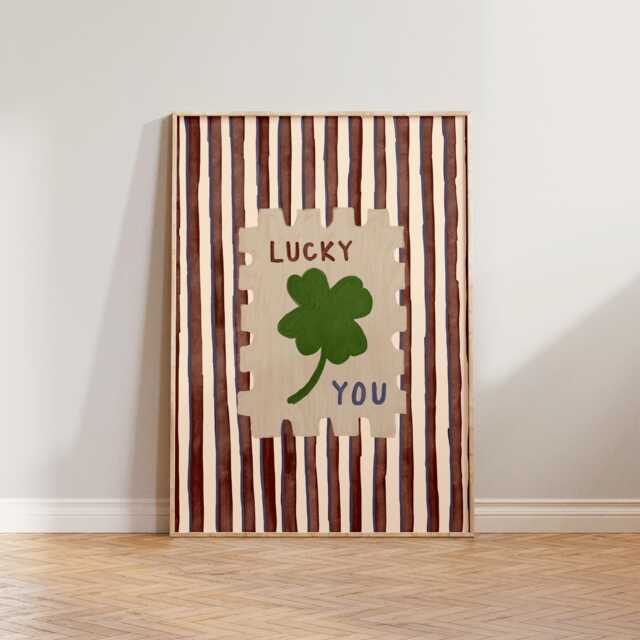 Retro Wall Art, Striped Print, Lucky You Living Room Bedroom Stripe Mid Century Modern Art - image 1
