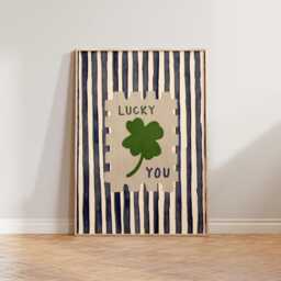 Retro Wall Art, Striped Print, Lucky You Living Room Bedroom Stripe Mid Century Modern Art - thumbnail 3