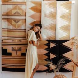 Handwoven Mexican Rug Oaxacan Woven Rugs - Ek Balam Handmade - Clay Tones + Desert Rose Natural Base - thumbnail 3