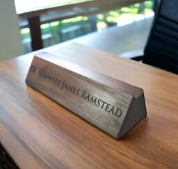 Personalized Wooden Desk Name Plates 10 Inch Solid Walnut Wood, Custom Engraved With The Text Of Your Choice Wooden Sign - thumbnail 1