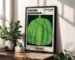 Yayoi Kusama Green Pumpkin Art Print - Modern Japanese Pop Poster - thumbnail 1