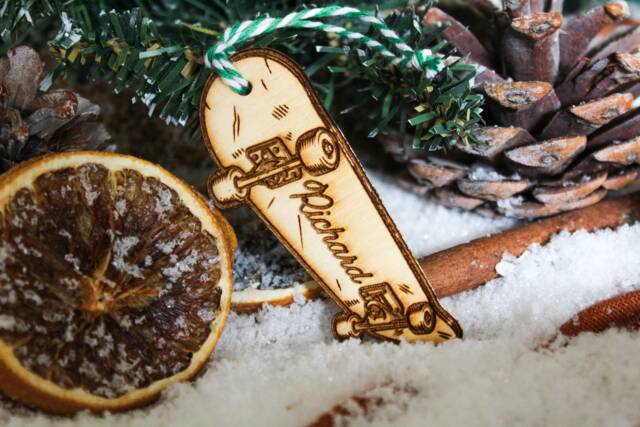 Personalised Skateboard Christmas Ornament Skater Wood Custom Bauble Laser Engraved Rustic Wooden Name Tree Decoration Irish - image 1