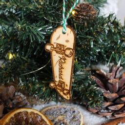 Personalised Skateboard Christmas Ornament Skater Wood Custom Bauble Laser Engraved Rustic Wooden Name Tree Decoration Irish - thumbnail 2