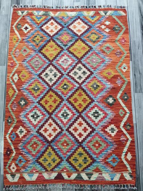 Handmade Rug, Classic Artisan Afghan Turkish Navajo Geometric Wool Kilim Rug 150x106 cm - image 1
